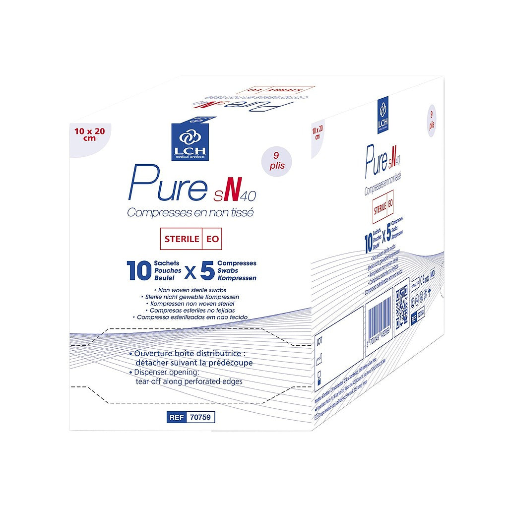 Compresses en non tissé stériles 40g LCH - 10x20cm