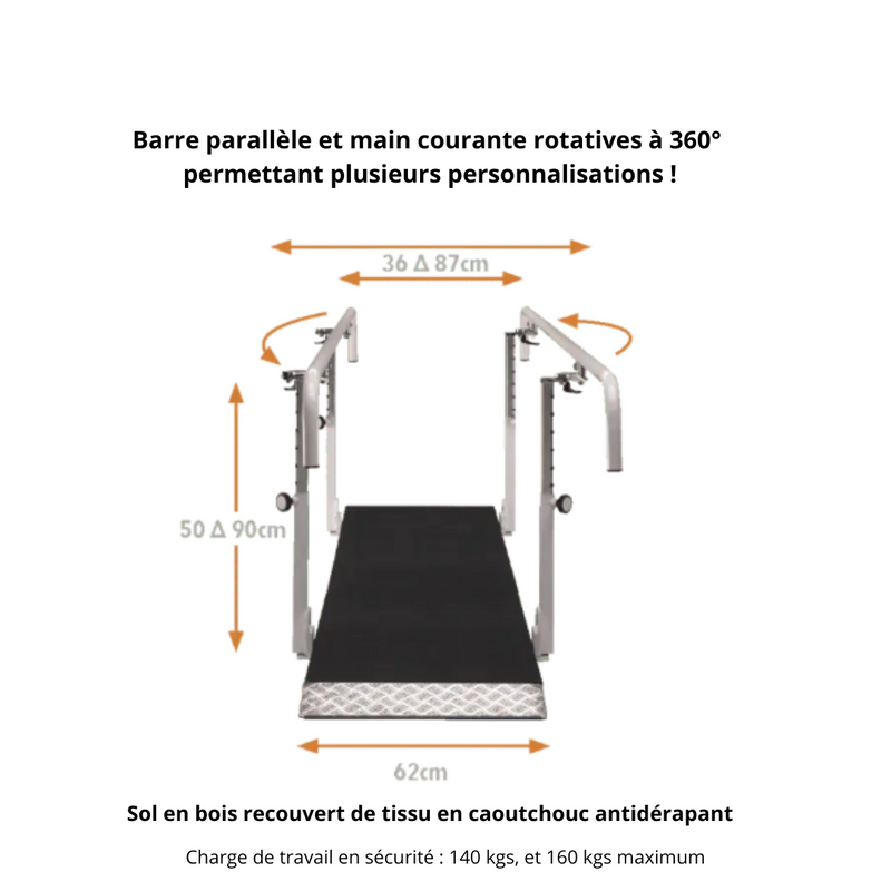 Barre parallèle professionnelle avec socle et main courante rotative - adulte et enfant - 4 m