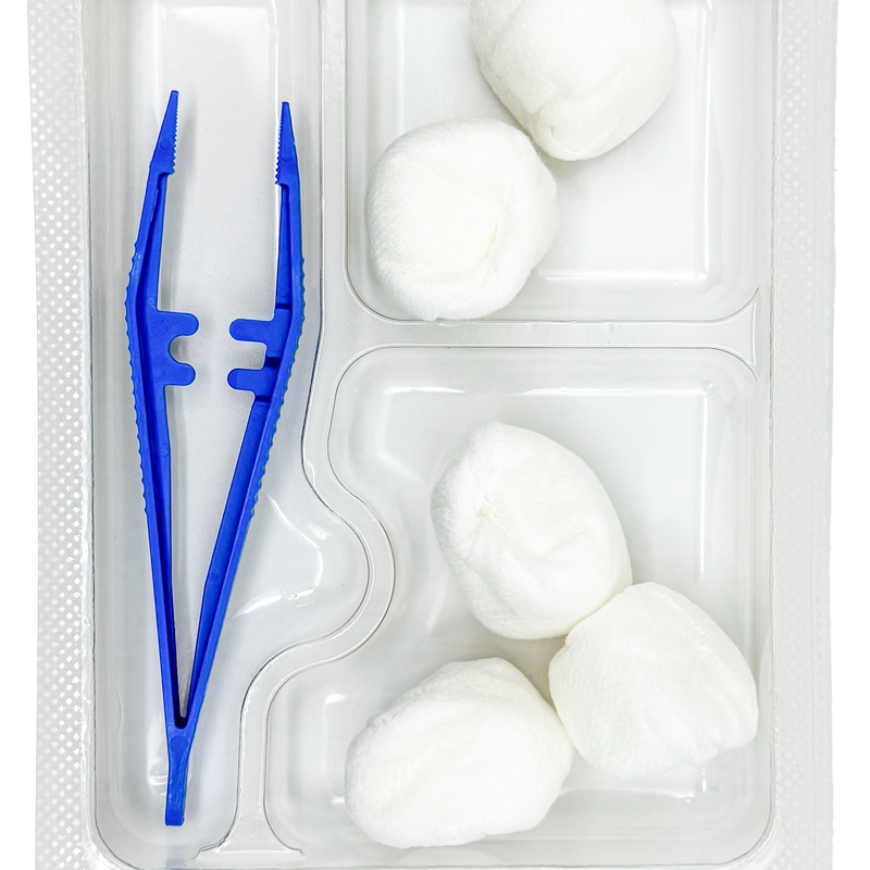 Set de pansement avec pince anatomique et boules non tissées - Carton de 5