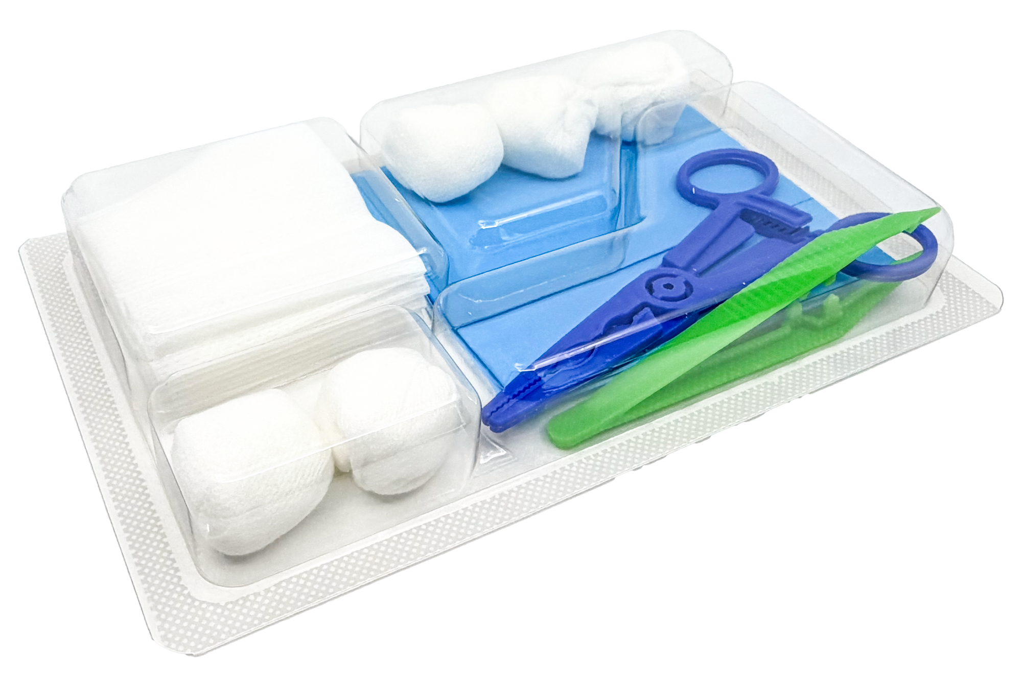 Set de pansement avec 3 pinces, compresses et boules de gaze – Carton de 5 sets