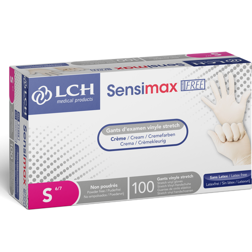 Sensimax poedervrije, elastische vinyl onderzoekshandschoenen