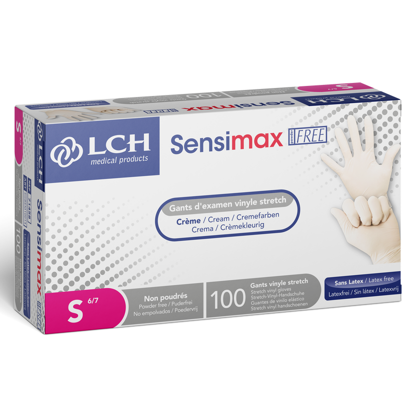Sensimax poedervrije, elastische vinyl onderzoekshandschoenen