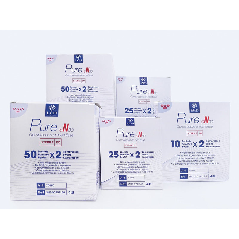 Compresses en non tissé stériles 30g LCH - 7,5x7,5cm