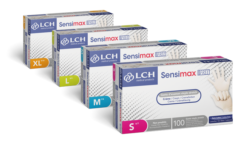 Sensimax poedervrije, elastische vinyl onderzoekshandschoenen