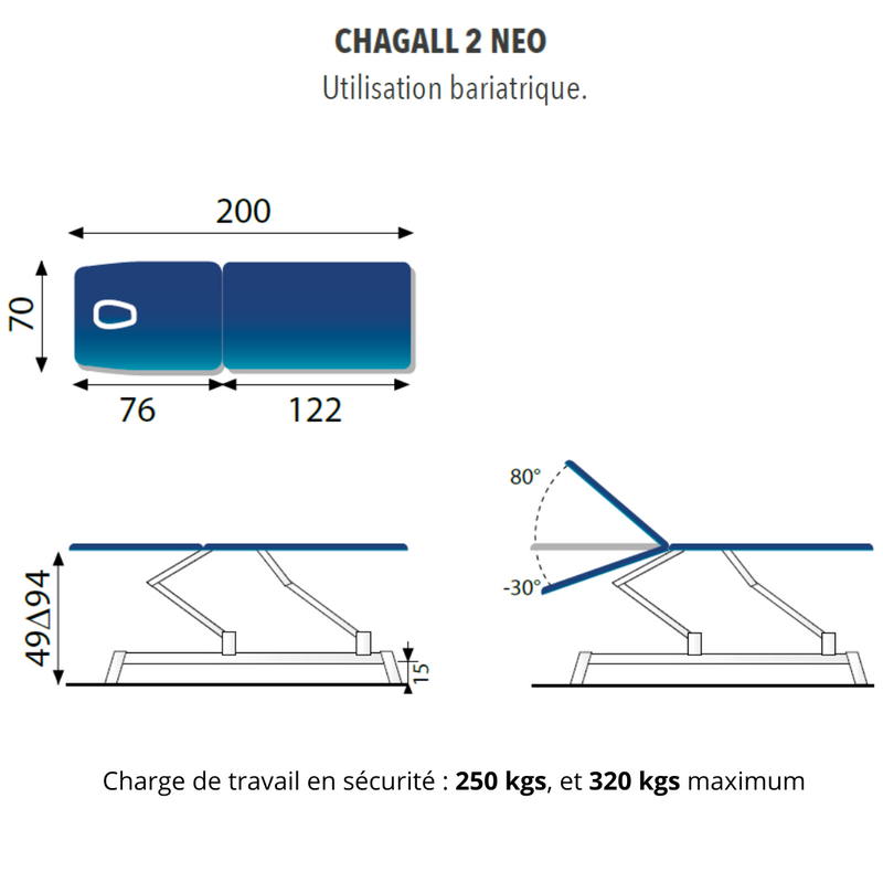 CHAGALL NEO 2-delige massagetafel - met opties - grijze bekleding