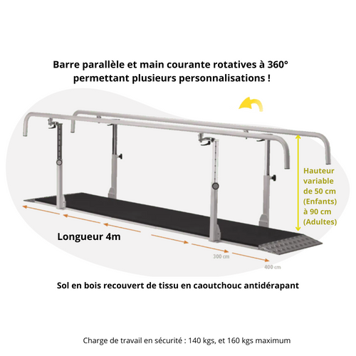 Professionele parallelle stang met basis en draaibare leuning - volwassene en kind - 4 m