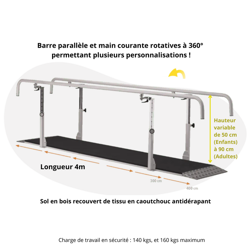 Professionele parallelle stang met basis en draaibare leuning - volwassene en kind - 4 m