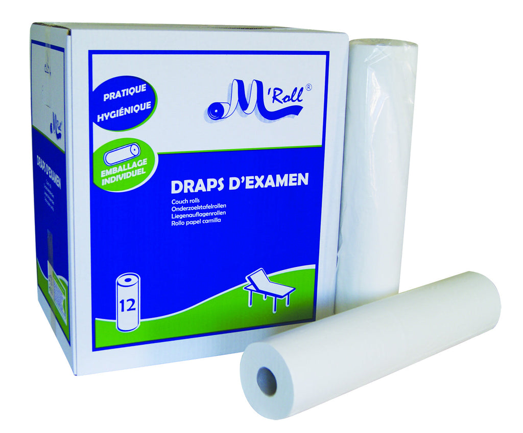 Glad gewatteerd onderzoekslaken 50x35 cm M'Roll - Doos met 12 rollen